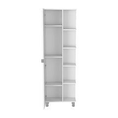 Linen Single Door Cabinet 62" H, Five External Shelves, Four Interior Shelves, White
