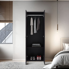 Armoire 66.9 inch H, 2 Doors, 2 Shelves, Black Wengue - Bedroom