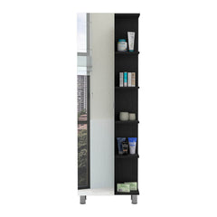 Linen Single Door Cabinet 62" H, Five External Shelves, Four Interior Shelves, Black