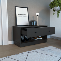 Uranus Storage Bench, Two Drawers, Two Open Shelves, Black