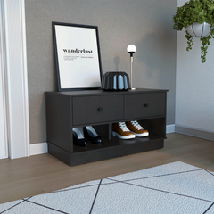 Uranus Storage Bench, Two Drawers, Two Open Shelves, Black