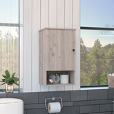 Medicine Single Door Cabinet 28" H, One Shelf, Two Interior Shelves, Light Gray