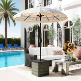Square Outdoor End Table,Wicker Side Table with Umbrella Hole