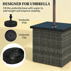 Square Outdoor End Table,Wicker Side Table with Umbrella Hole