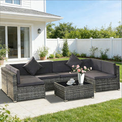 7-Piece Outdoor Wicker Sofa Set,Outdoor Conversation Sofa Set,Garden Rattan Furniture Set