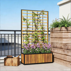 Wooden Raised Garden Bed with Trellis