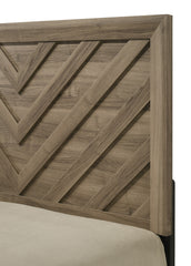 1pc Queen Size Chevron-patterned Headboard Bed Light Brown Warm Wood Finish Wooden Bedroom Furniture