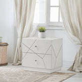 Ultra Modern White Finish Stylish Nightstand with 2x Drawers Embossed Lines Design Contemporary Bedroom Furniture 1pc Bedside Cabinet