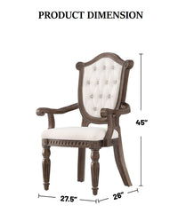 Rustic Style 2pc Arm Chair Diamond Tufted Chair Back Fluted Front Legs Weather Oak And Beige Finish Dining Room