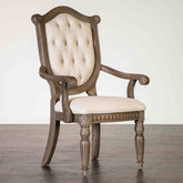 Rustic Style 2pc Arm Chair Diamond Tufted Chair Back Fluted Front Legs Weather Oak And Beige Finish Dining Room
