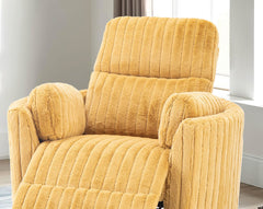 Contemporary Style Power Glider Recliner w/ Swivel Curved Arms Pillow Fill Swivel Chair Yellow Finish Primary Living Room