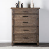 Transitional Style Brown Finish Chest 1pc 5-Drawers Panel Style Headboard Ball Bearing Glides Bedroom Furniture