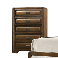Transitional Style Chest 1pc English Dovetail Drawers Center Metal Glides Cup Handles Bracket Legs Brown Finish Bedroom Furniture