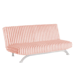 Pink Finish Futon Sofa Bed Contemporary Style Chrome Finish Base Legs Convert Into Bed With Extra Support Metal Leg