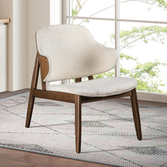 Modern Mid-Century Accent Chair With Wingback Walnut/Beige