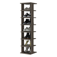 FM FURNITURE Ivonny 7-Tier Tall Vertical Shoe Rack, Freestanding Organizer with Open Shelves, Gray Walnut