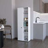 FM FURNITURE Harman Multistorage Kitchen Pantry with 1 door and 5 open shelves, White