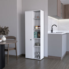 FM FURNITURE Harman Multistorage Kitchen Pantry with 1 door and 5 open shelves, White