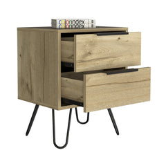 Nuvo Nightstand,Two Drawers, Hairpin Legs