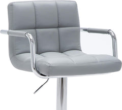 Contemporary Adjustable Swivel Arm Bar Stool with Cushion, Gray