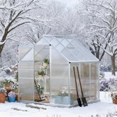 Silver 6.2' W x 6.2' D x 6.6' H Aluminum greenhouse Heavy Duty Green House with Adjustable Roof Vent Rain Gutter and Sliding Door for Winter