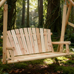 Wooden Swing 2-Seat Wooden Swing Bench, Ergonomic Design, 'A' Frame Construction, Stable and Non-Slip, Solid Wood Frame Log Garden Swing