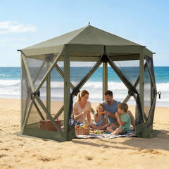 Spacious Camping Canopy Screen House,Outdoor Pop Up Gazebo Screen Tent
