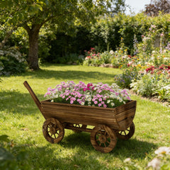 Small Wheelbarrow Wagon Flower Cart,Wooden Mobile Garden Planter