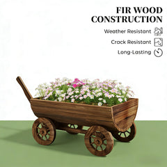 Small Wheelbarrow Wagon Flower Cart,Wooden Mobile Garden Planter