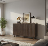 Coffee Bar Cabinet,Fluted Sideboard Buffet Cabinet,with Doors,Adjustable Shelves,Wood Legs