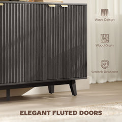 Coffee Bar Cabinet,Fluted Sideboard Buffet Cabinet,with Doors,Adjustable Shelves,Wood Legs