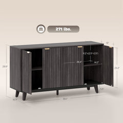 Coffee Bar Cabinet,Fluted Sideboard Buffet Cabinet,with Doors,Adjustable Shelves,Wood Legs