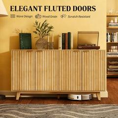 Convenient Cabinet,Fluted Sideboard Buffet Cabinet,with Doors,Adjustable Shelves,Wood Legs