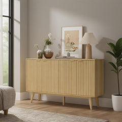 Convenient Cabinet,Fluted Sideboard Buffet Cabinet,with Doors,Adjustable Shelves,Wood Legs
