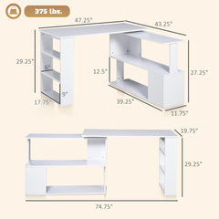 Writing Table Workstation,L Shaped Corner Computer Desk,360° Rotating Home Office Desk