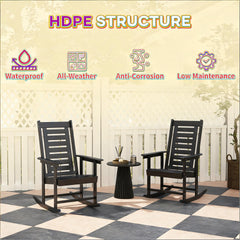 Black High Back Chairs,2 Pieces Outdoor Rocking Chairs