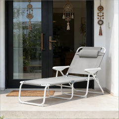 Outdoor Tanning Chair,Light Gray Folding Chaise Lounge Chair