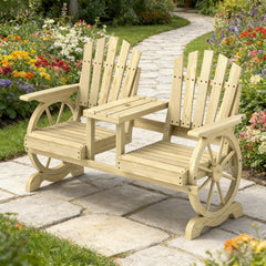 High Backrest Wooden Garden Bench,2-Seat Patio Bench