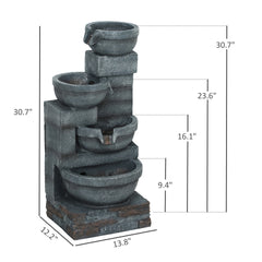 Garden Fountain,Tall Outdoor Waterfall Fountain with LED Lights, 4-Tier Resin Cascading Water Bowls with Pump