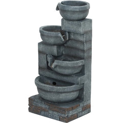 Garden Fountain,Tall Outdoor Waterfall Fountain with LED Lights, 4-Tier Resin Cascading Water Bowls with Pump