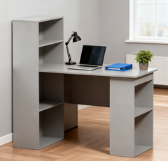 Compact Computer Desk , Writing Table Workstation with Bookshelf for Home Office, Gray
