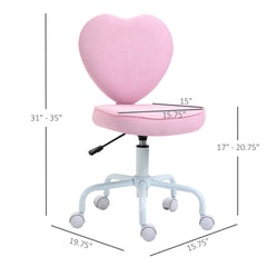 Pink Heart-Shaped Office Chair, Adjustable Swivel Chair for Bedroom & Vanity, Cute & Comfy Style