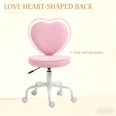Pink Heart-Shaped Office Chair, Adjustable Swivel Chair for Bedroom & Vanity, Cute & Comfy Style