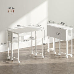 Folding Computer Desk,with Storage Bag, Shelf and Wheels for Small Spaces, Home Office