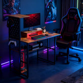 Computer Desk, Computer Table with Power Outlets and LED Lights,For Home and Office