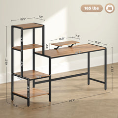 CPU Desk with Monitor Stand,Computer Desk,Reversible 4-Tier Shelf, Industrial Writing Desk
