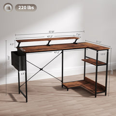 Computer Desk with Reversible L Shaped, Corner Desk with Monitor Stand,Power Outlets and LED Lights