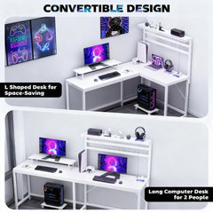 Computer Desk,L Shaped Gaming Desk with Power Outlets & LED Lights,with Monitor Stand and CPU Shelf