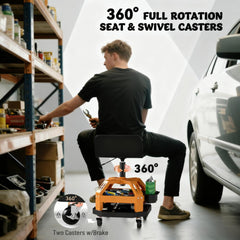 Capacity Mechanic Stool,Rolling Creeper Garage Stool,Tool Tray, Adjustable Height