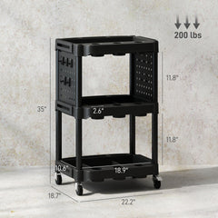 Rolling Tool Cart, Capacity Plastic Utility Cart,with Side Shelves,for Garage, Workshop